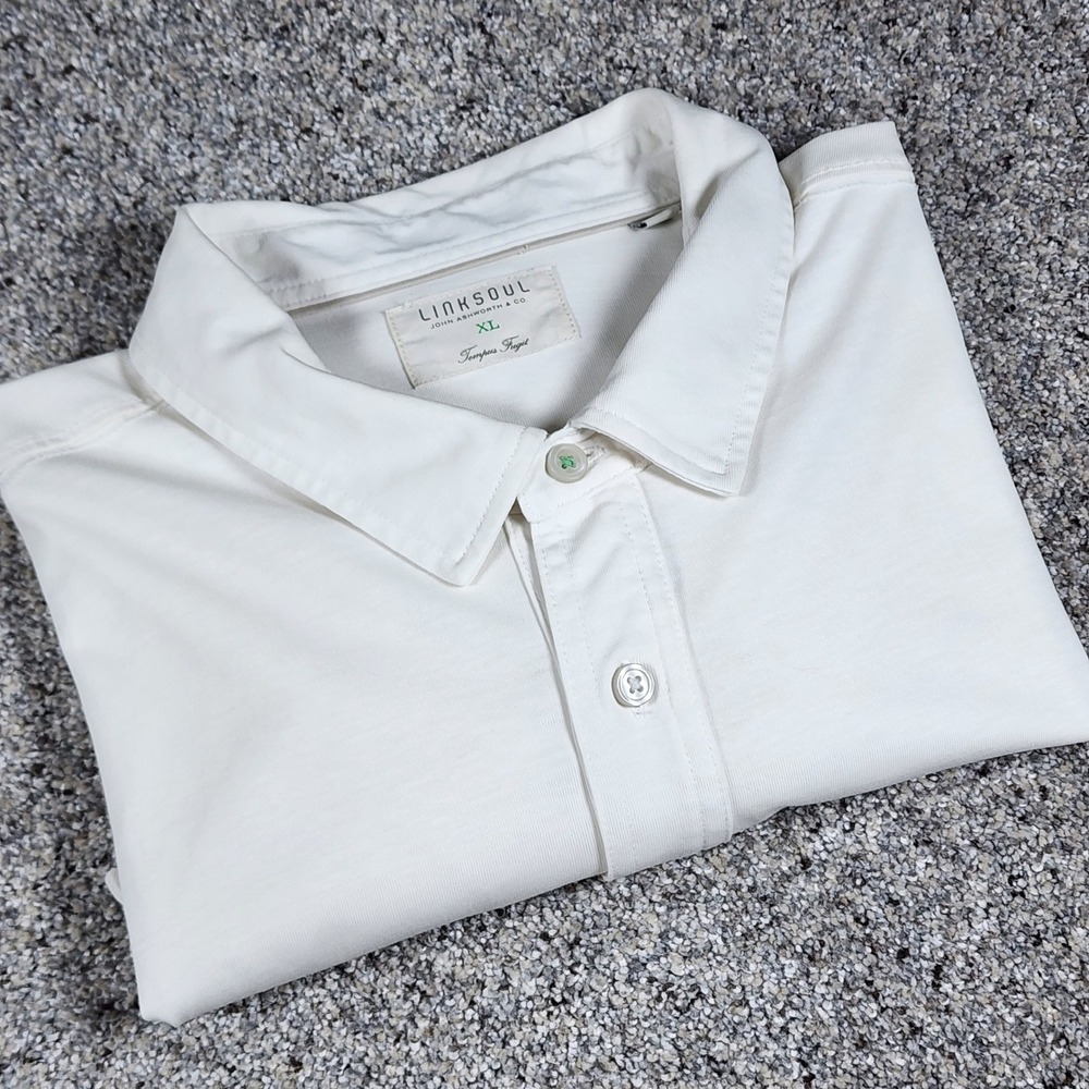 Linksoul Polo Shirt Mens XL White Luxury Cotton Pocket Excellent